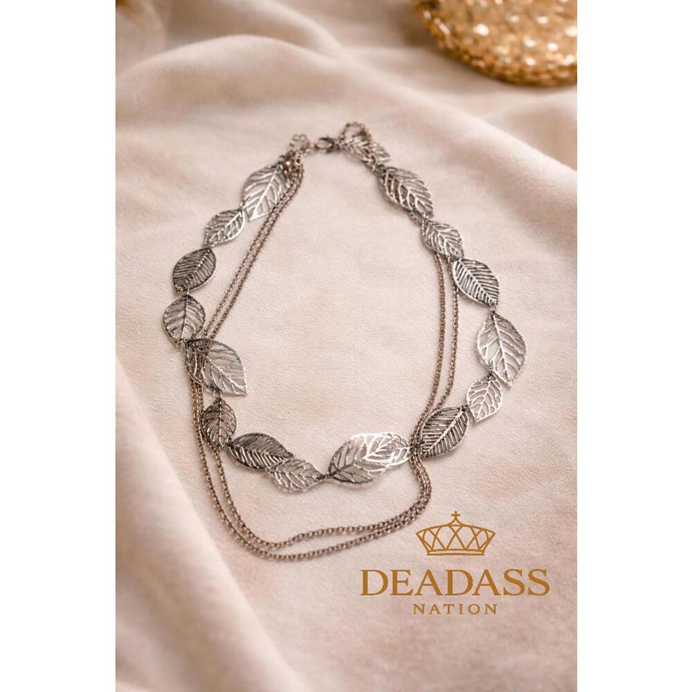 Deadass Nation Silver-Tone Leaf Layered Statement Necklace